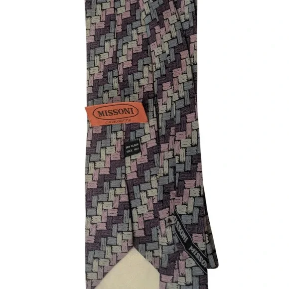 Vintage Missoni colorful Cravatte Mens‎ Silk Necktie 70's geometric Purple Grey
